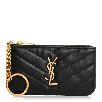 SAINT LAURENT Calfskin Matelasse Monogram Key Pouch Black