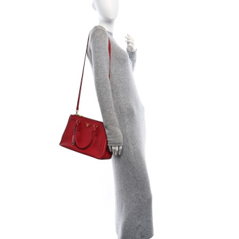 PRADA Saffiano Small Galleria Double Zip Tote Fuoco