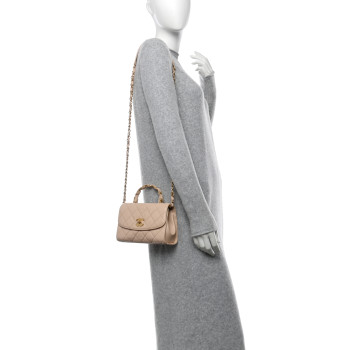 CHANEL Crumpled Lambskin Quilted Mini CC Links Top Handle Flap Beige