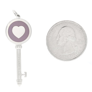 TIFFANY Sterling Silver Enamel Keys Heart Key Pendant Lavender