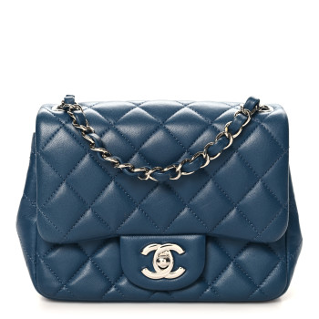 CHANEL Lambskin Quilted Mini Square Flap Dark Blue