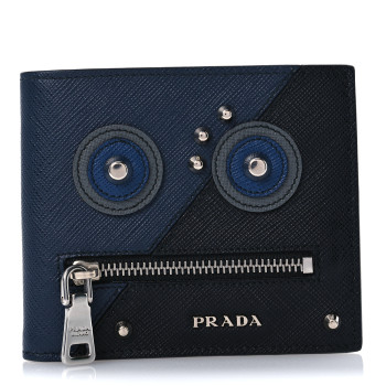 PRADA Saffiano Robot Bi-Fold Wallet Blue Black
