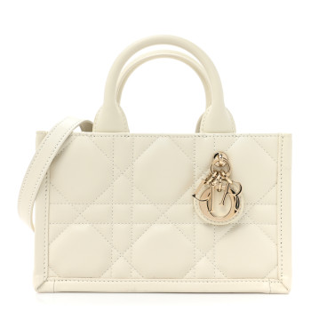 CHRISTIAN DIOR Calfksin Macrocannage Mini Book Tote White