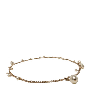 CHANEL Pearl Crystal Chain Belt Gold White