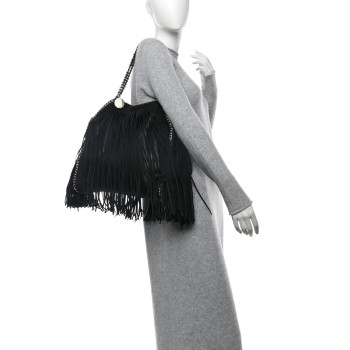 STELLA MCCARTNEY Eco Suede Fringe Falabella Tote Black
