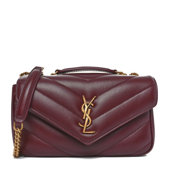 SAINT LAURENT Lambskin Chevron Quilted Small Loulou Bag Rouge Cabernet