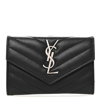 SAINT LAURENT Grain De Poudre Matelasse Chevron Small Monogram Envelope Wallet Black
