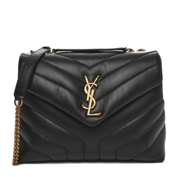 SAINT LAURENT Calfskin Y Quilted Monogram Small Loulou Chain Satchel Black