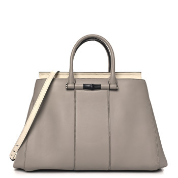 GUCCI Calfskin Lady Bamboo Top Handle Bag Grey White