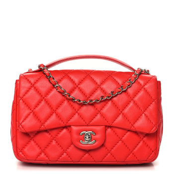 CHANEL Lambskin Quilted Medium Easy Carry Flap Red