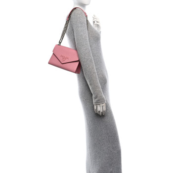PRADA Saffiano Cuir Calfskin Monochrome Envelope Flap Chain Shoulder Bag Petalo