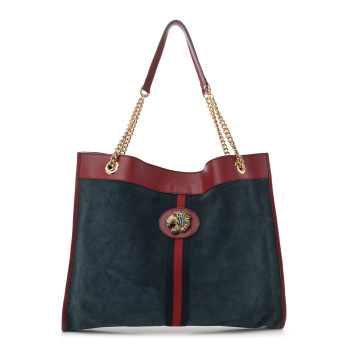 GUCCI Suede Calfskin Large Rajah Chain Tote New Blue Romantic Cherry
