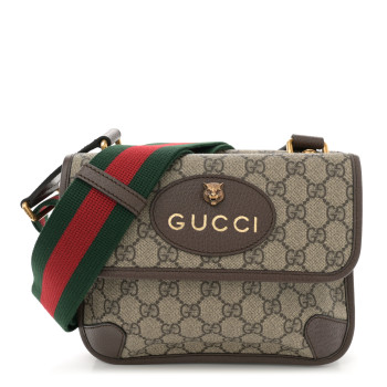 GUCCI GG Supreme Monogram Web Small Neo Vintage Double Flap Messenger Bag Beige New Acero