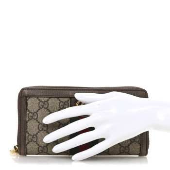 GUCCI GG Supreme Monogram Web Ophidia Zip Around Wallet Brown