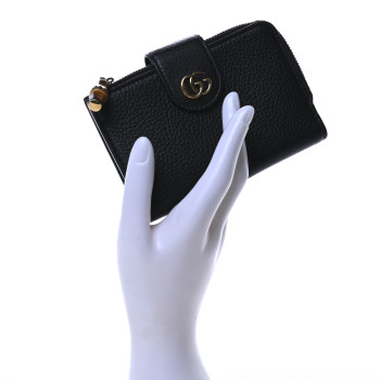 GUCCI Piuma Calfskin Medium Bamboo Double G Wallet Black