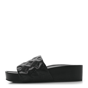 LOUIS VUITTON Lambskin Embossed Monogram Jumbo Flatform Mule Sandals 40 Black