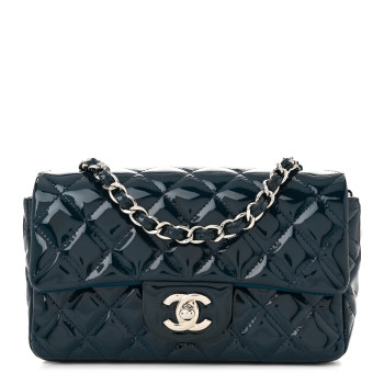 CHANEL Patent Calfskin Quilted Mini Rectangular Flap Blue