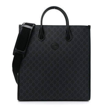GUCCI GG Supreme Monogram Azalea Calfskin Medium Retro Interlocking G Vertical Tote Bag Black