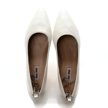 MIU MIU Nappa Crystal Ankle Strap Ballerina Flats 35 White