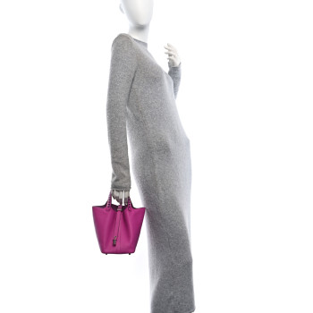 HERMES Epsom Tressage De Cuir Picotin Lock 18 PM Magnolia Bleu Saphir Craie