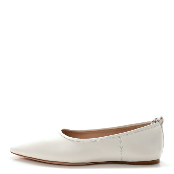 MIU MIU Nappa Crystal Ankle Strap Ballerina Flats 35 White