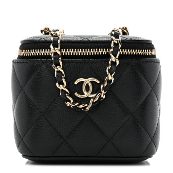 CHANEL Caviar Quilted Tiny CC Mini Vanity Case With Chain Black