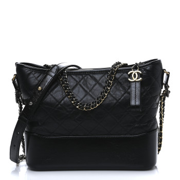 CHANEL Aged Calfskin Quilted Medium Gabrielle Hobo Black