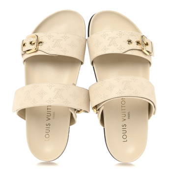 LOUIS VUITTON Mahina Bom Dia Flat Mule Sandals 37 Beige Clair
