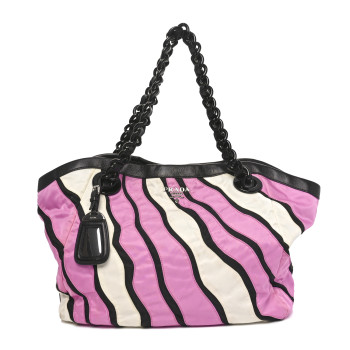PRADA Tessuto Nylon Waves Chain Tote Pink Multicolor