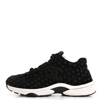 CHANEL Suede Calfskin Printed CC Sneakers 38.5 Black