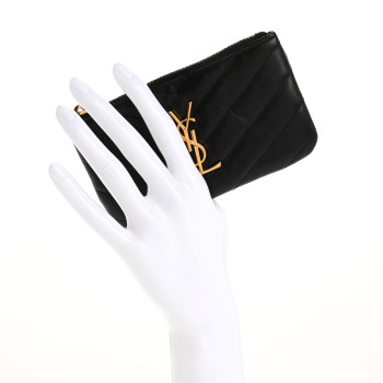 SAINT LAURENT Calfskin Matelasse Monogram Key Pouch Black
