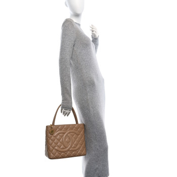 CHANEL Caviar Quilted Medallion Tote Beige