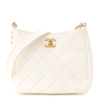 CHANEL Lambskin Quilted Multi Chain Hobo White