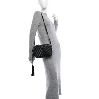 SAINT LAURENT Calfskin Matelasse Monogram Monochrome Lou Camera Bag Black