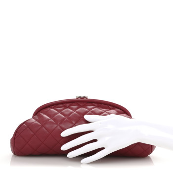 CHANEL Lambskin Quilted Timeless Clutch Red