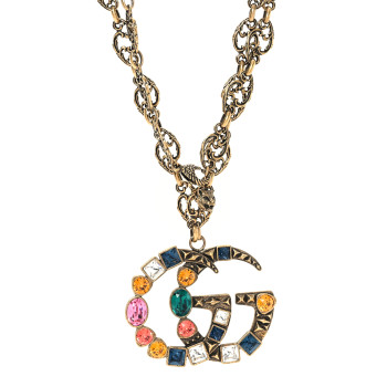 GUCCI Crystal Marmont Necklace Aged Gold Multicolor