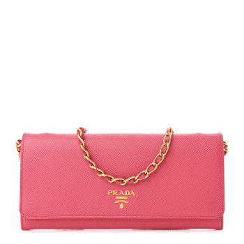 PRADA Saffiano Metal Oro Chain Wallet Peonia