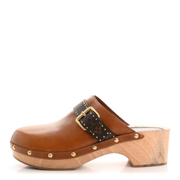 LOUIS VUITTON Calfskin Patent Monogram Cottage Clog Mules 41 Brown