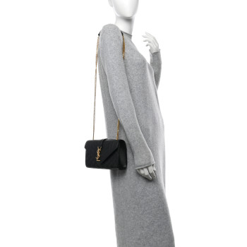 SAINT LAURENT Grain De Poudre Textured Mixed Matelasse Triquilt Small Monogram Satchel Black