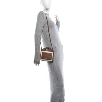 BURBERRY Smooth Calfskin Canvas Two Tone Micro Pocket Bag Malt Brown Tan