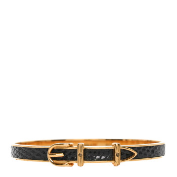 HERMES Lizard Narrow Belt Buckle Bangle Bracelet Black