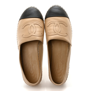 CHANEL Lambskin CC Espadrilles 37 Beige Black