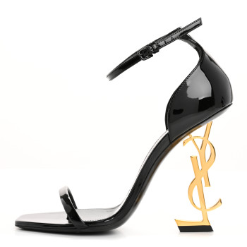 SAINT LAURENT Patent Calfskin Opyum 110 Sandals 37 Black Gold