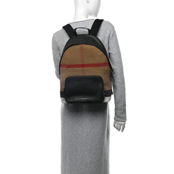 BURBERRY Mega Check Calfskin Abbeydale Simple Backpack Black Camel