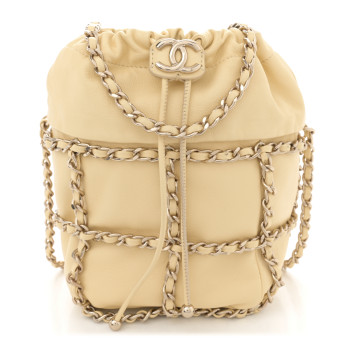 CHANEL Lambskin Bucket Chain Drawstring Bag Yellow