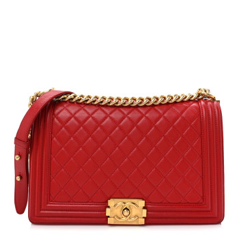CHANEL Lambskin Quilted New Medium Boy Flap Red