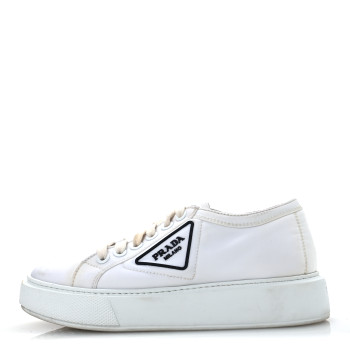 PRADA Nylon Gabardine Triangle Logo Platform Sneakers 37 White
