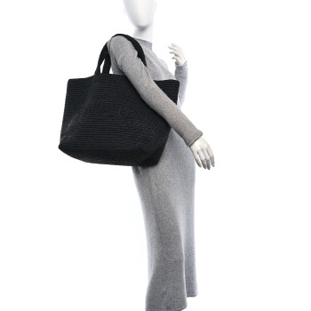 SAINT LAURENT Raffia Logo Tote Black
