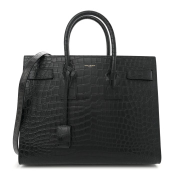 SAINT LAURENT Calfskin Crocodile Embossed Small Sac de Jour Black