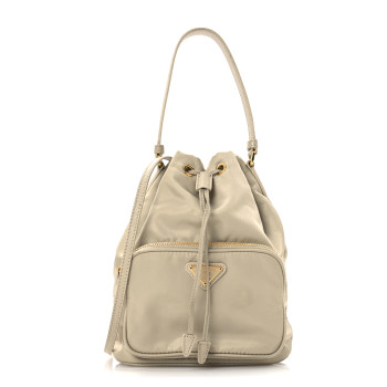 PRADA Re-Nylon Saffiano Duet Bucket Crossbody Bag Deserto